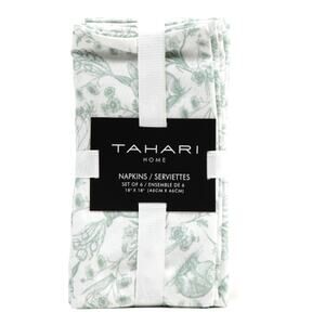 Tahari Floral Bunny Dinner Napkins 18x18 Sage Green & White Easter Decor